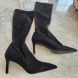 Stuart Weitzman Black Mid Calf High Pointed-Toe Stiletto Boots